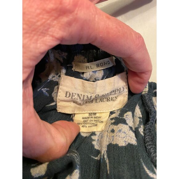 Denim & Supply Ralph Lauren RL Boho Green Floral Peasant Tie Front Size M - Picture 4 of 7